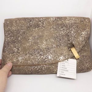 Anthropologie Metallic Suede Clutch - Front Close